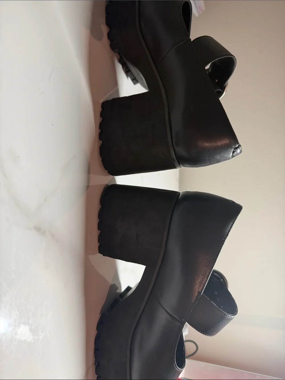 Current Mood Black Platform Mary Jane Heels with Silver Round Buckle